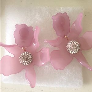 Lele Sadoughi Pink Crystal Lily Flower Earrings